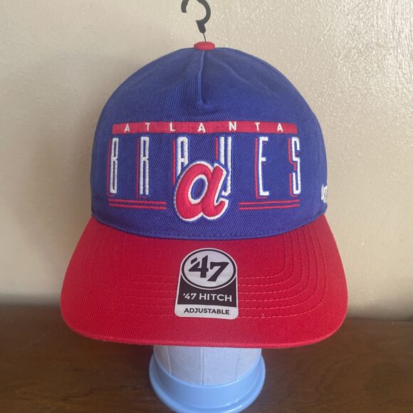Atlanta Braves ‘47 Blue Red Hitch Double Header Baseline Snapback Adjustable Hat - Picture 2 of 7